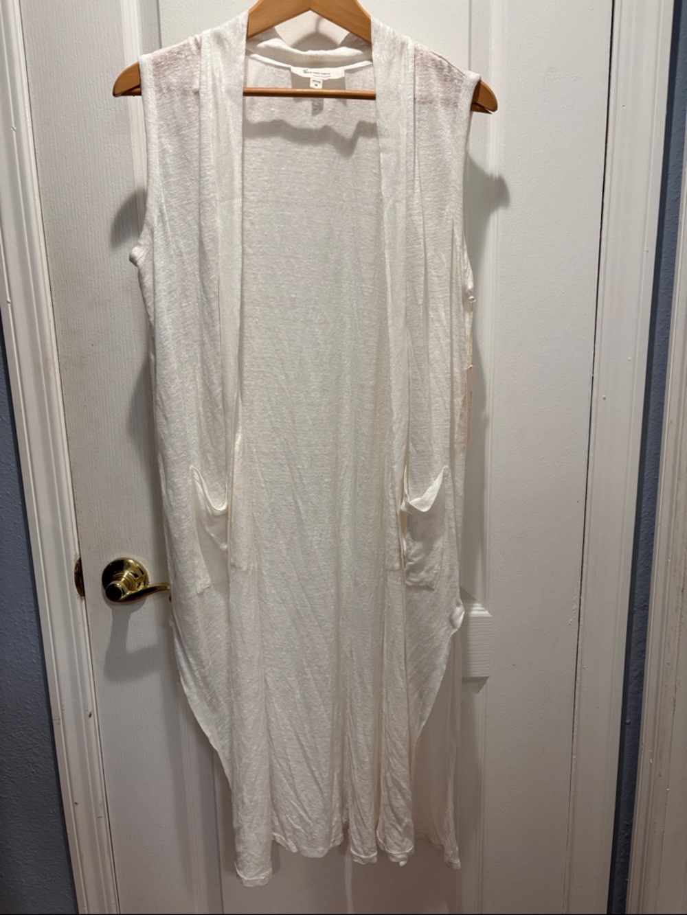 NWT Two by Vince Camuto Linen White Sleeveless Duster Open Cardigan XS